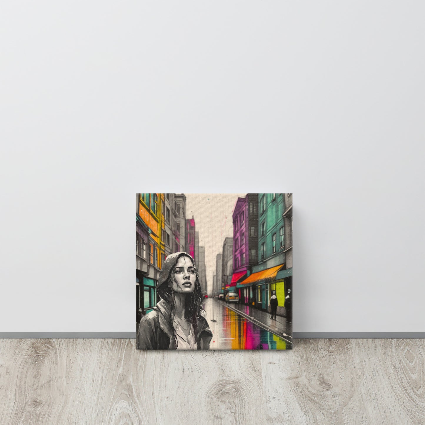 Urban Soul Canvas Art - Street Scene with Woman in Raincoat