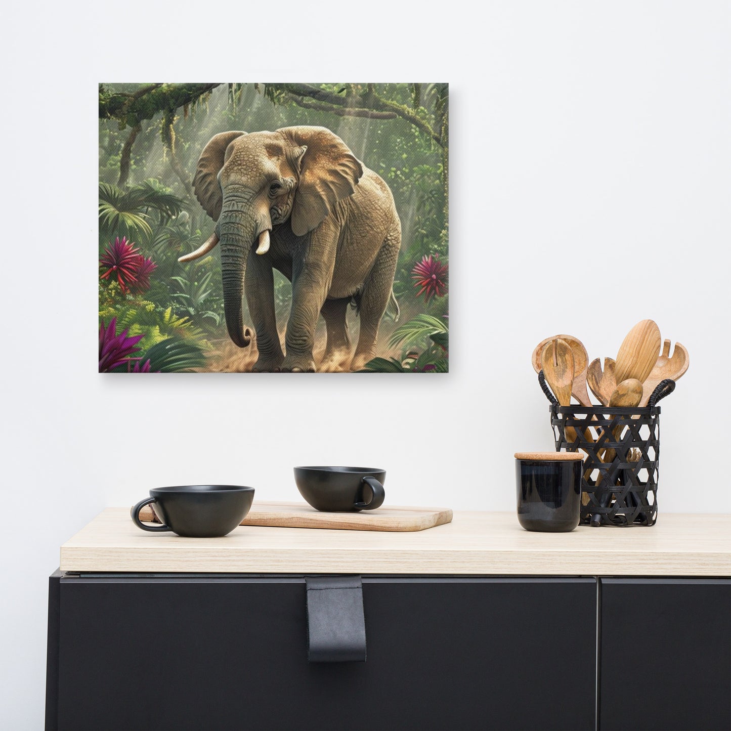 Majestic African Elephant in a Lush Jungle Canvas Wall Art