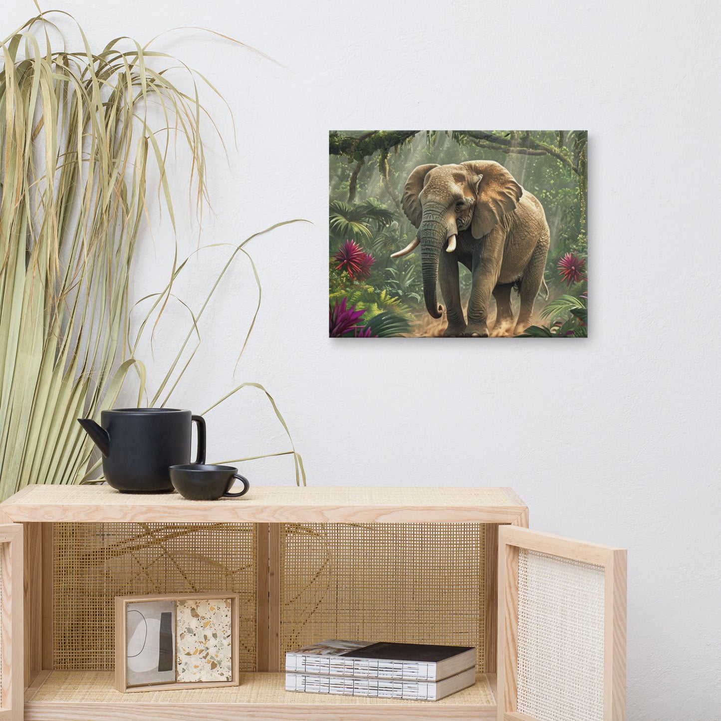 Majestic African Elephant in a Lush Jungle Canvas Wall Art