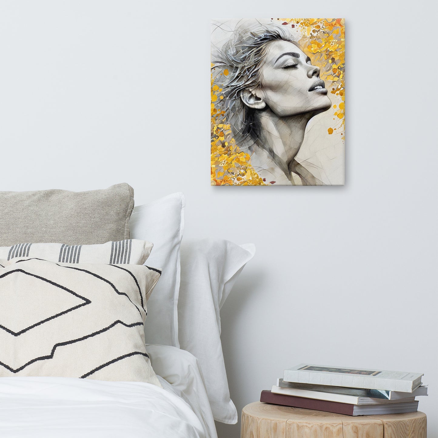 Golden Elegance Canvas Wall Art - Modern Portrait with Abstract Gold Accents