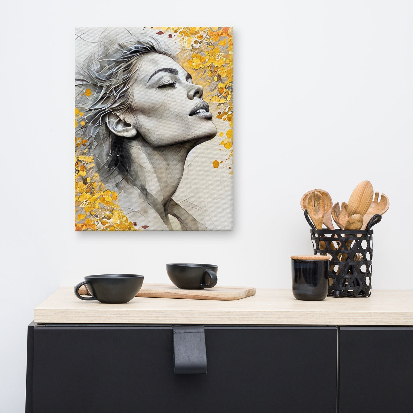 Golden Elegance Canvas Wall Art - Modern Portrait with Abstract Gold Accents