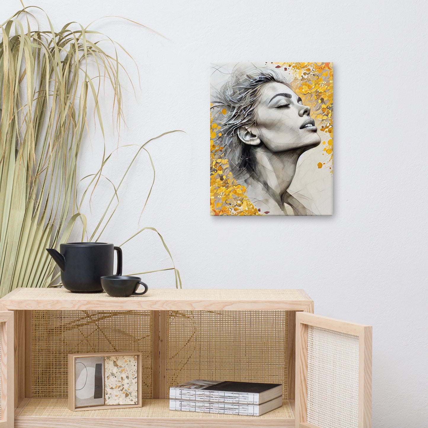 Golden Elegance Canvas Wall Art - Modern Portrait with Abstract Gold Accents