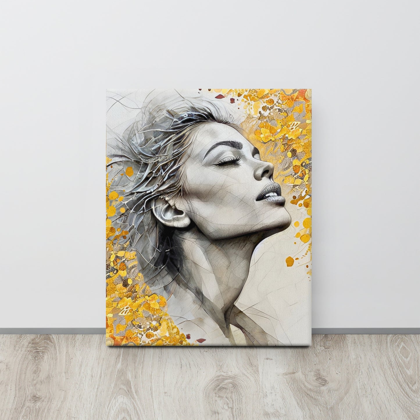 Golden Elegance Canvas Wall Art - Modern Portrait with Abstract Gold Accents