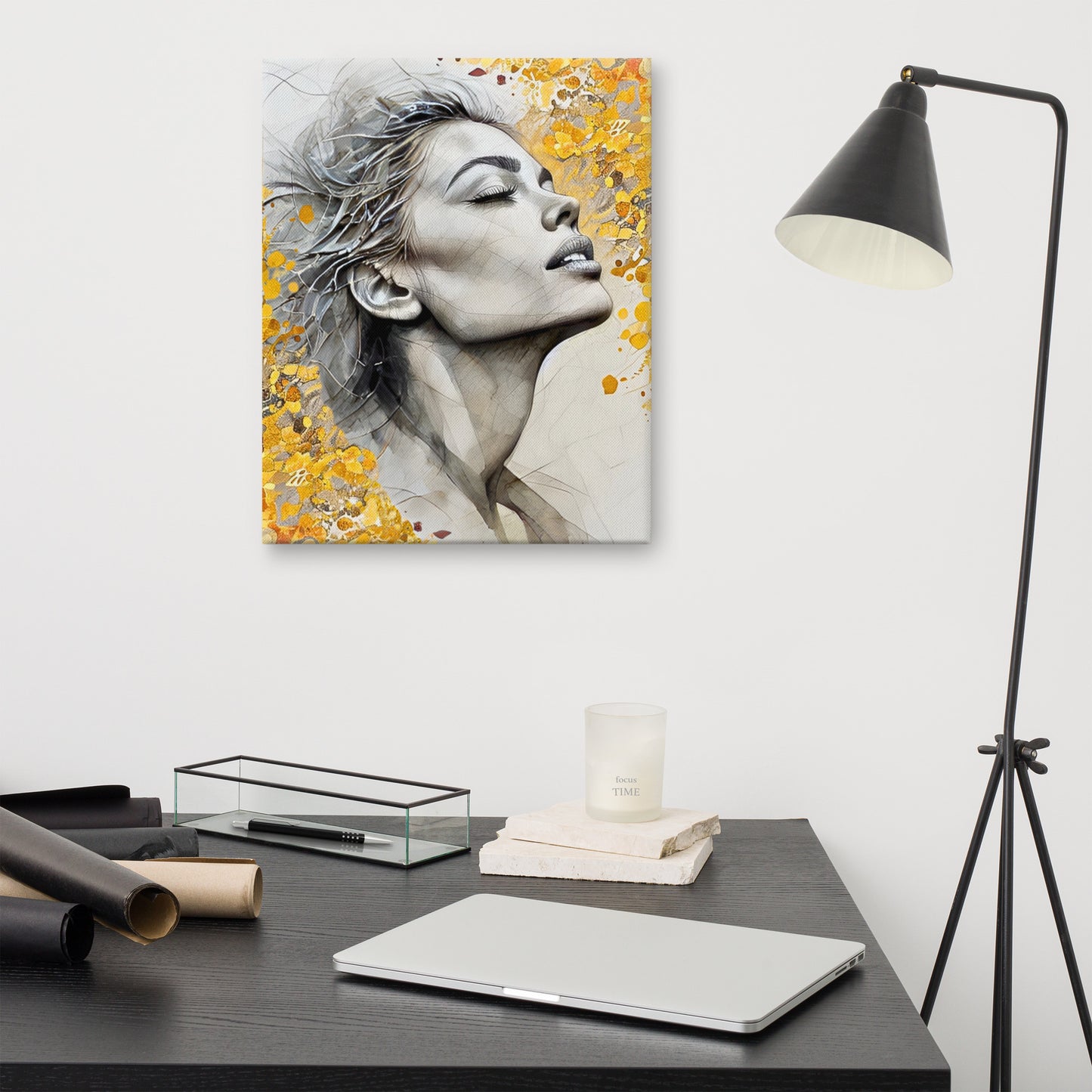 Golden Elegance Canvas Wall Art - Modern Portrait with Abstract Gold Accents