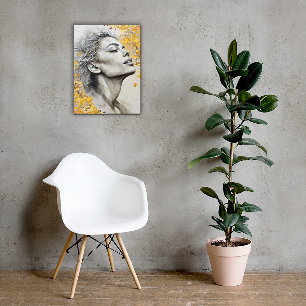 Golden Elegance Canvas Wall Art - Modern Portrait with Abstract Gold Accents