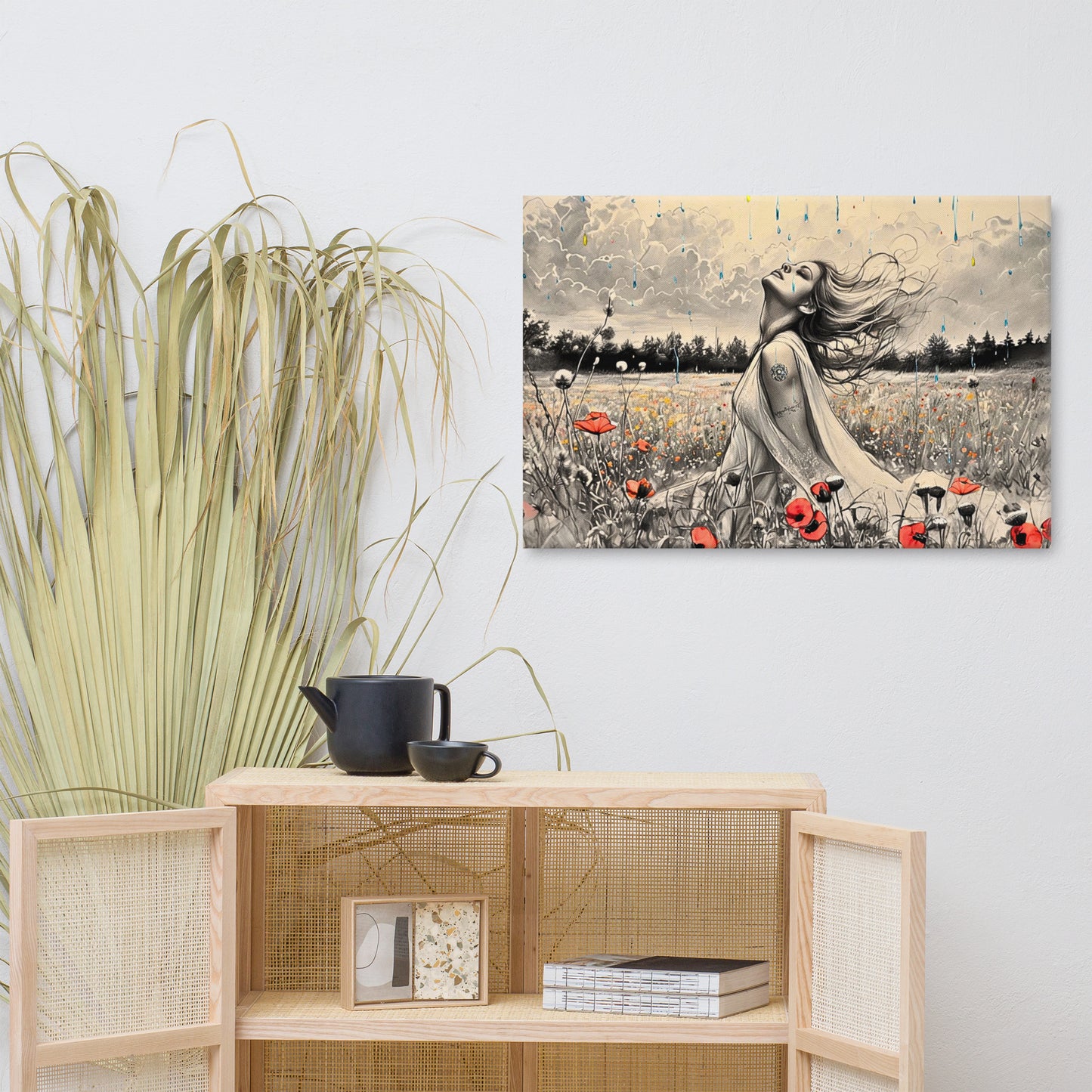 Freedom in the Rain Canvas Art - Woman in Poppy Field