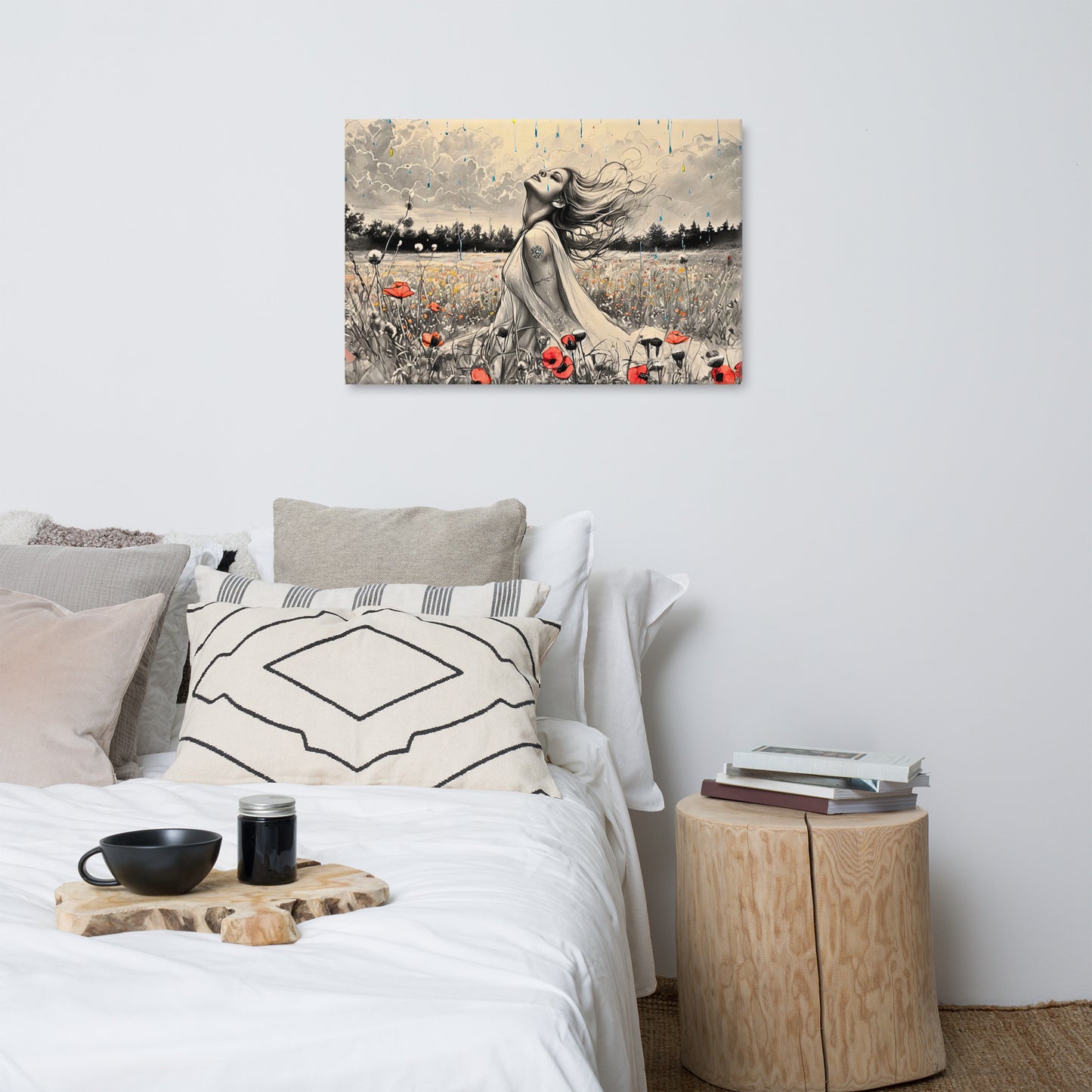 Freedom in the Rain Canvas Art - Woman in Poppy Field