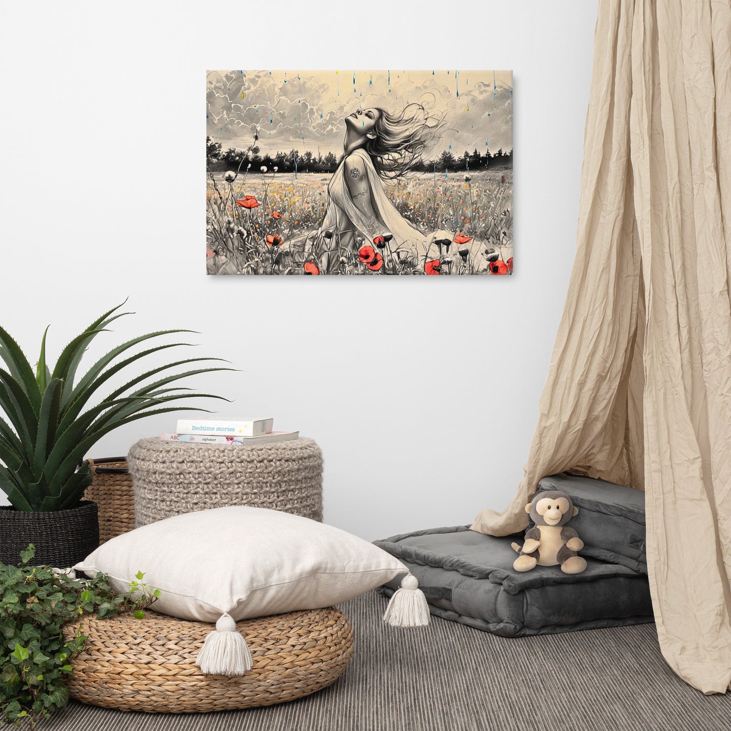 Freedom in the Rain Canvas Art - Woman in Poppy Field