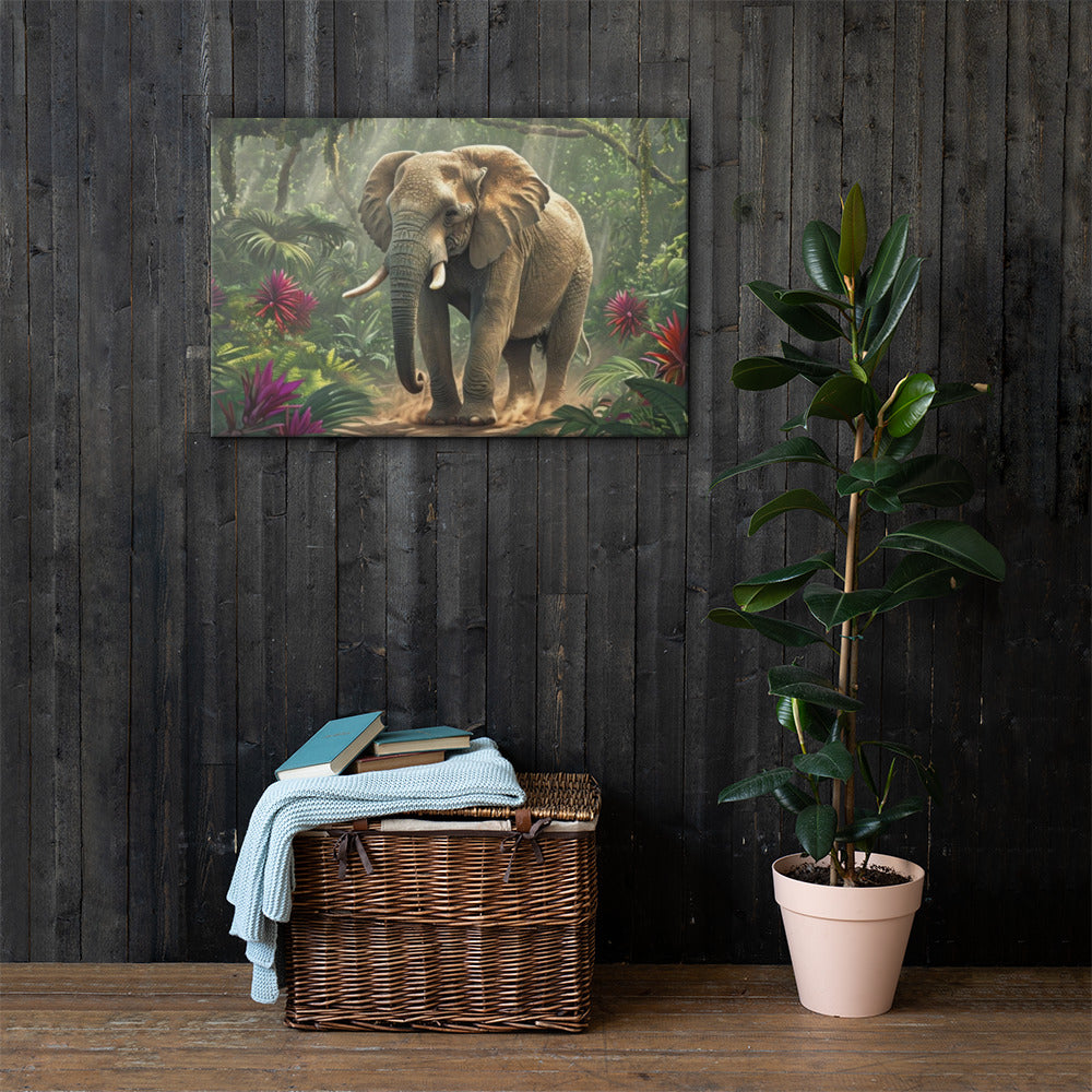 Majestic African Elephant in a Lush Jungle Canvas Wall Art