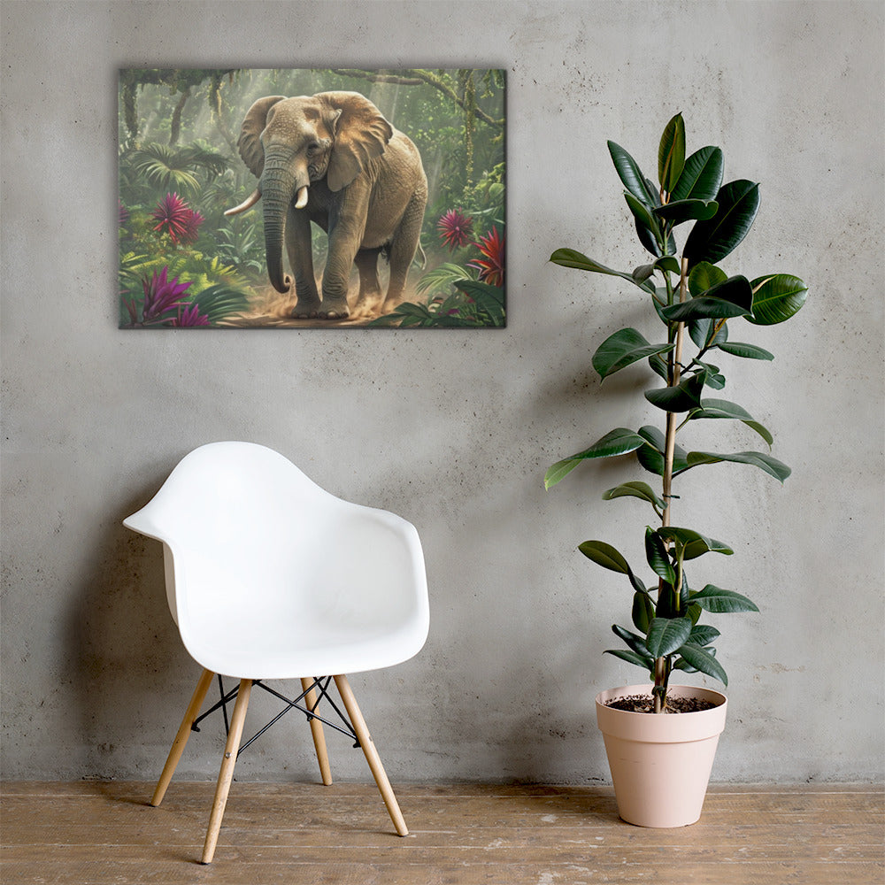 Majestic African Elephant in a Lush Jungle Canvas Wall Art