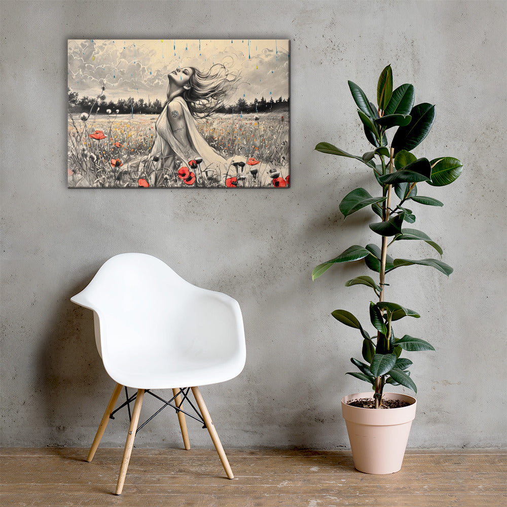 Freedom in the Rain Canvas Art - Woman in Poppy Field