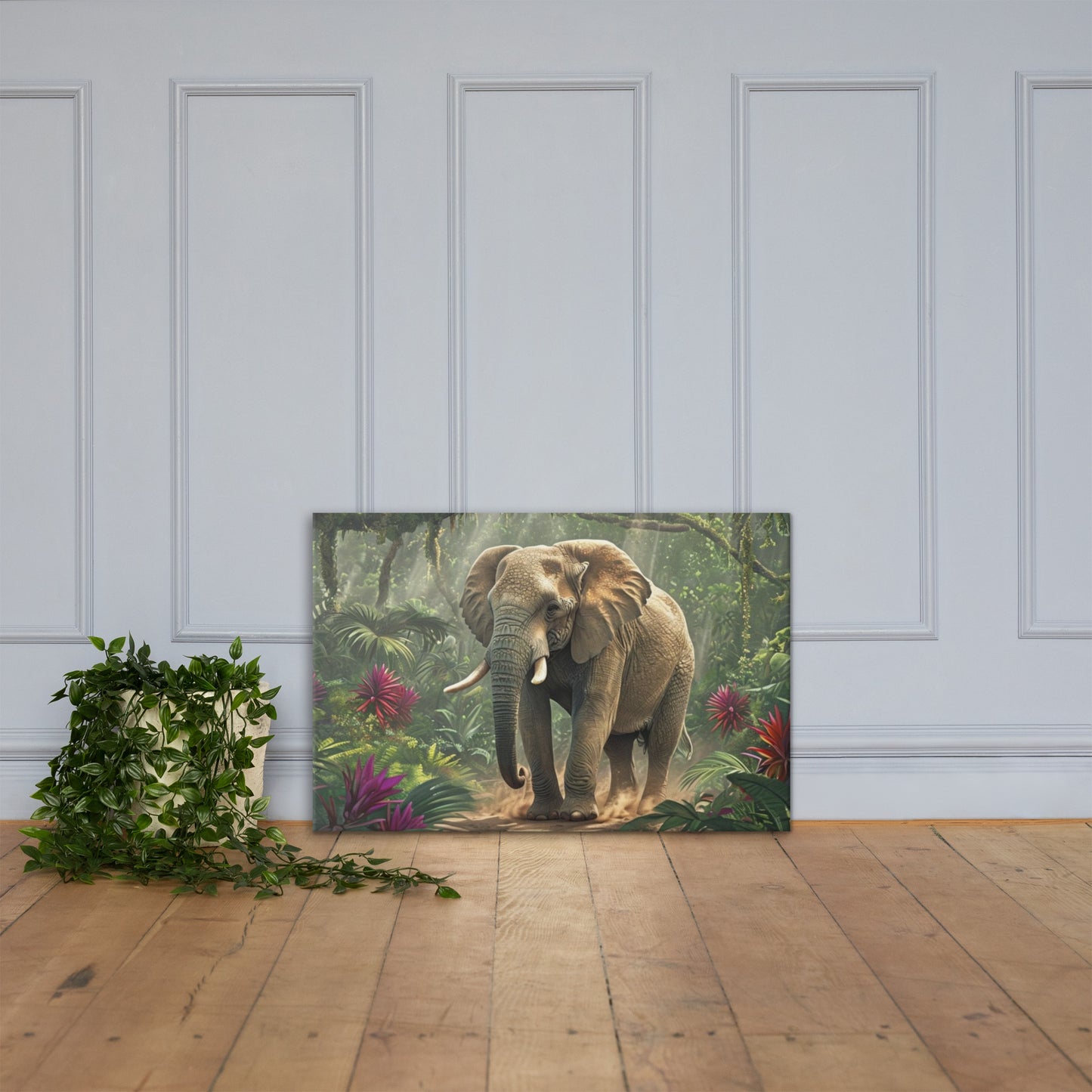 Majestic African Elephant in a Lush Jungle Canvas Wall Art