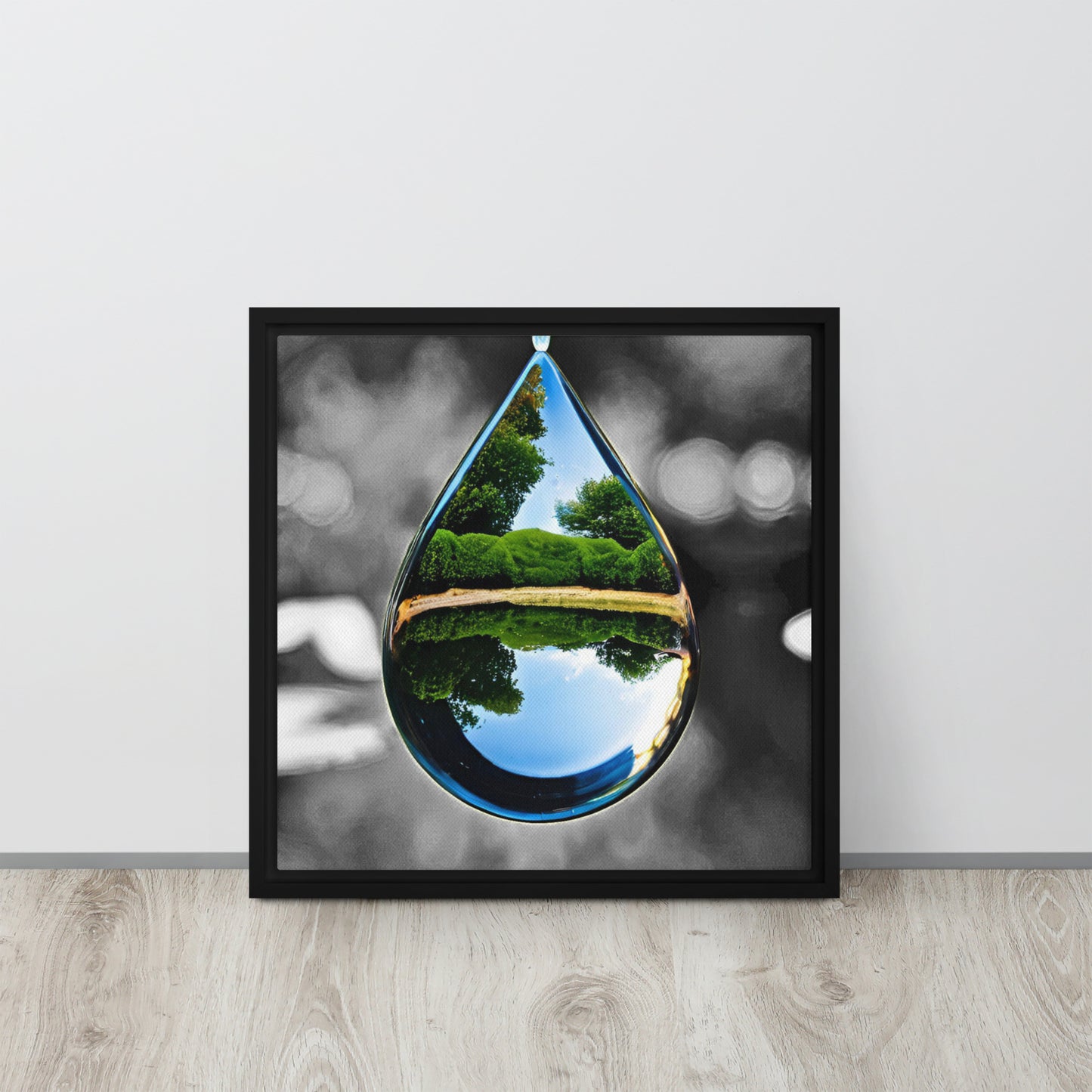 Water Drop Reflection Canvas Art - Nature Photography Print