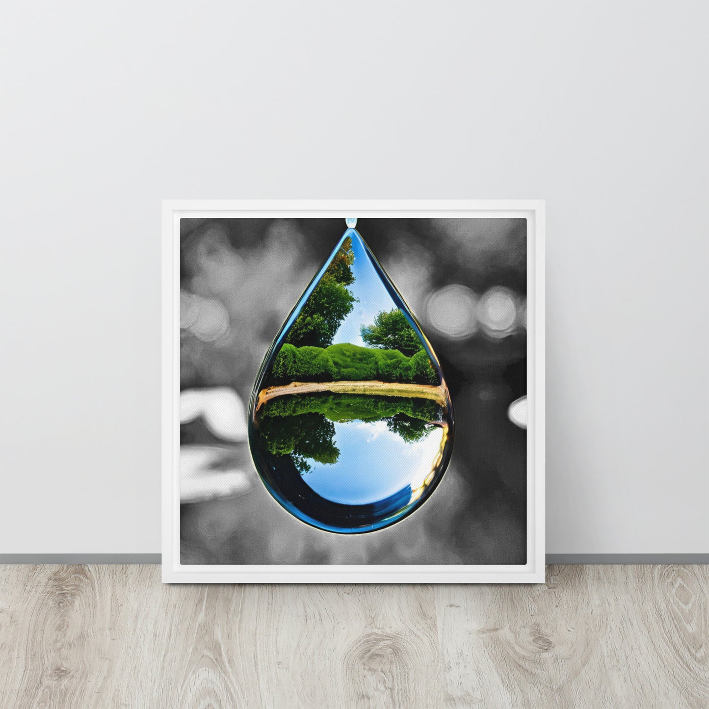 Water Drop Reflection Canvas Art - Nature Photography Print